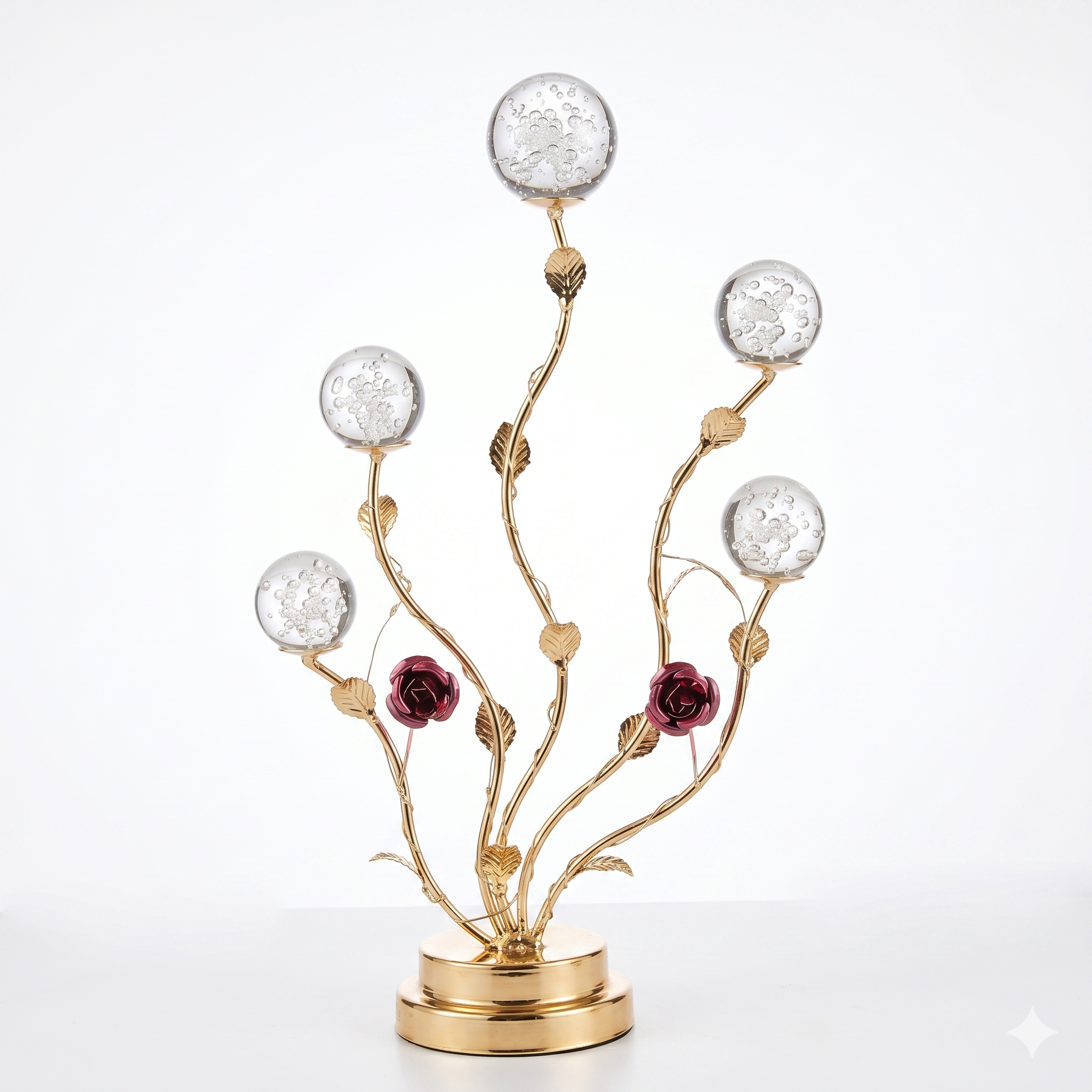 Crystal Globe Gold Lamp – 5 Globe Design with Red Roses