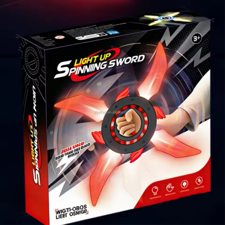 Fire Spin Sword – Double Edged Rotating LED Lightsaber Toy shown in detail – interactive & musical toys for kids