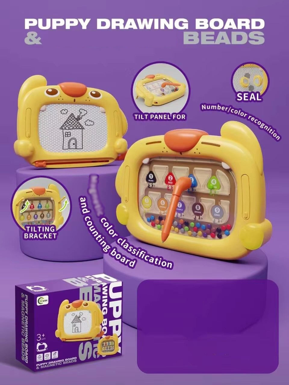 Puppy Drawing Slate and Magnetic Number Color Maze Game