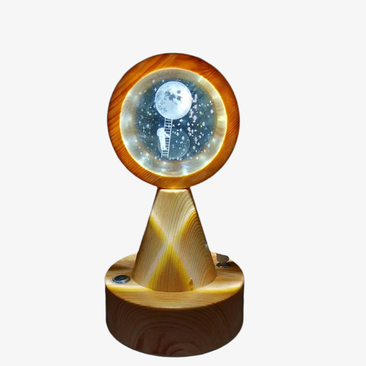 Led Crystal Ball Lamp With Wood
