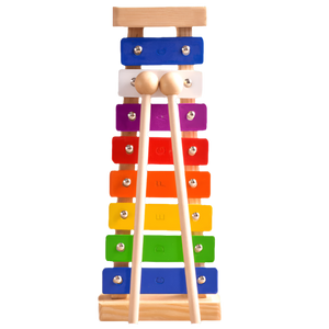 Wooden xylophone for kids with eight colour-coded tuned bars and two wooden beaters