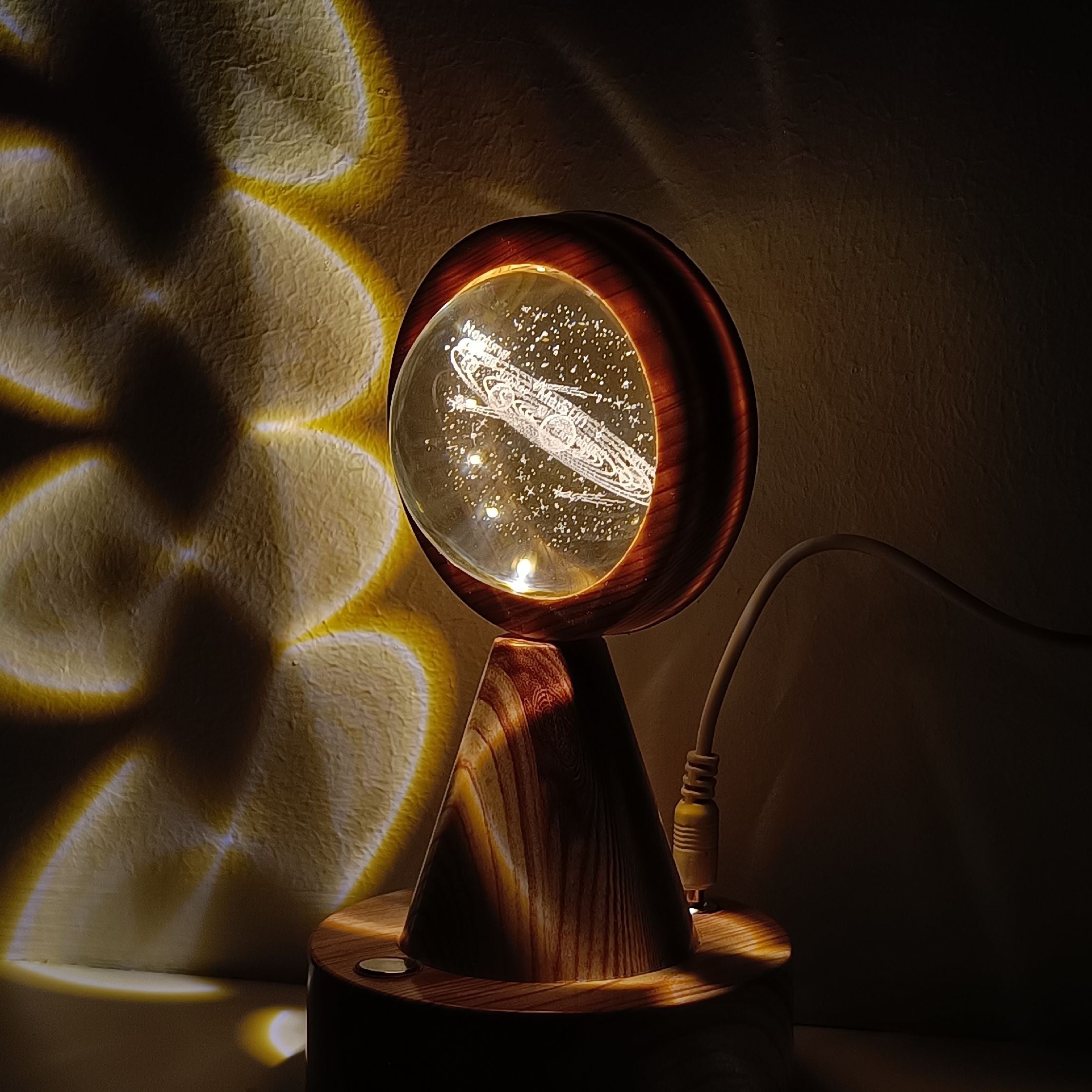 Led Crystal Ball Lamp With Wood