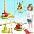 Ladybug 3-in-1 sport machine with rotating skipping arms, ring toss posts and rocket launcher attachment