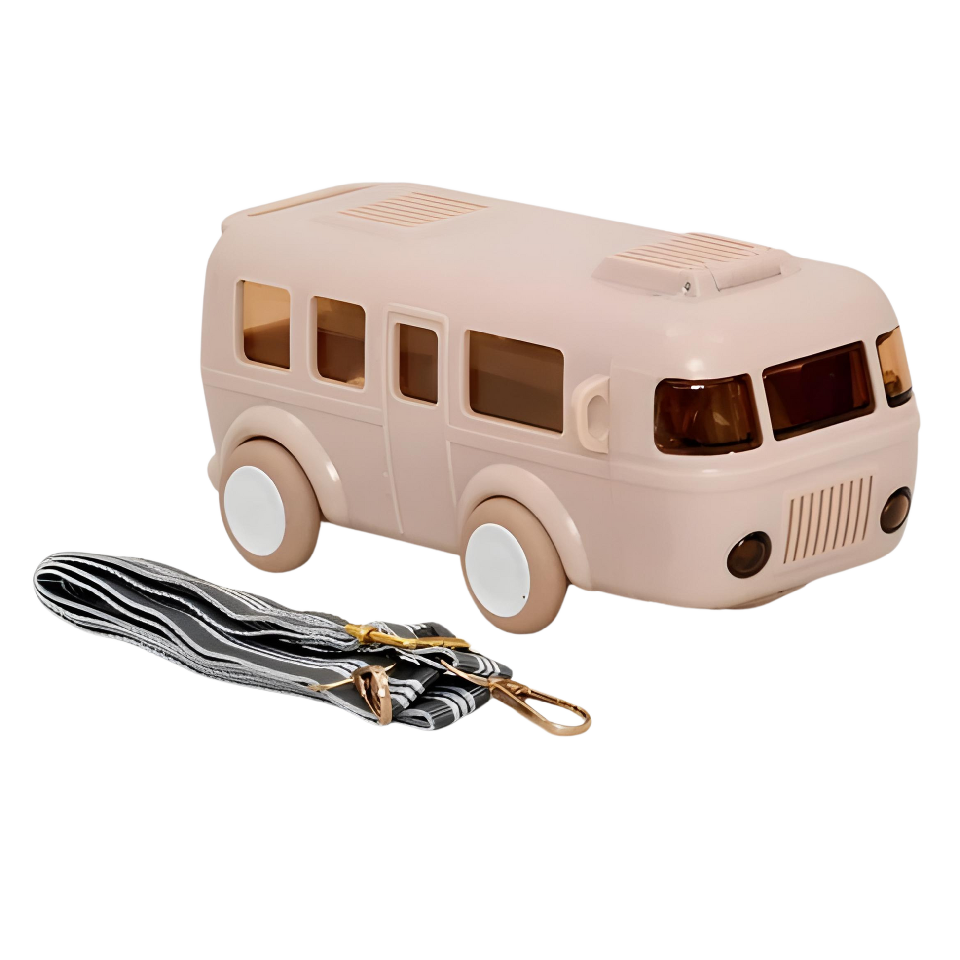 Cute bus-shaped water bottle for kids, featuring a fun and engaging design to encourage hydration.