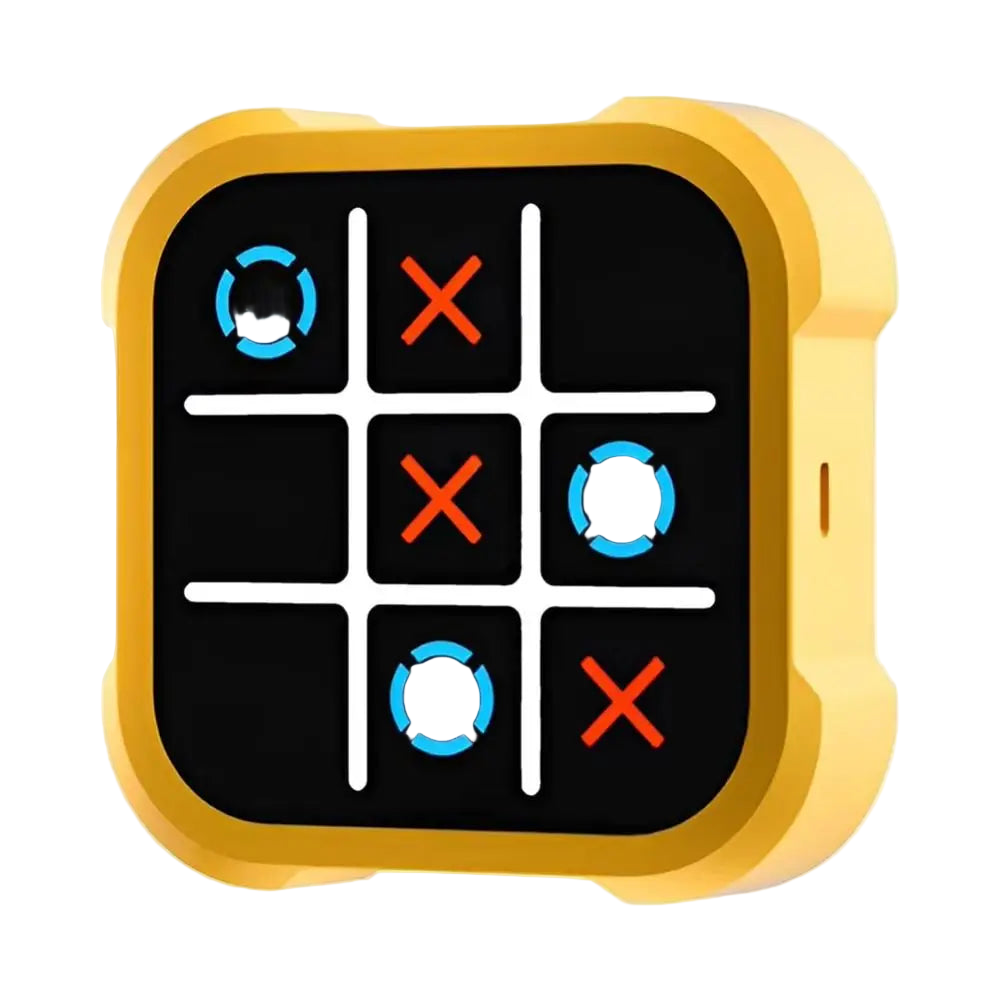 Small electronic device with a tic-tac-toe board on a white background