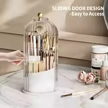 Makeup Brush Holder – 360° Rotating Organizer with Dustproof Lid