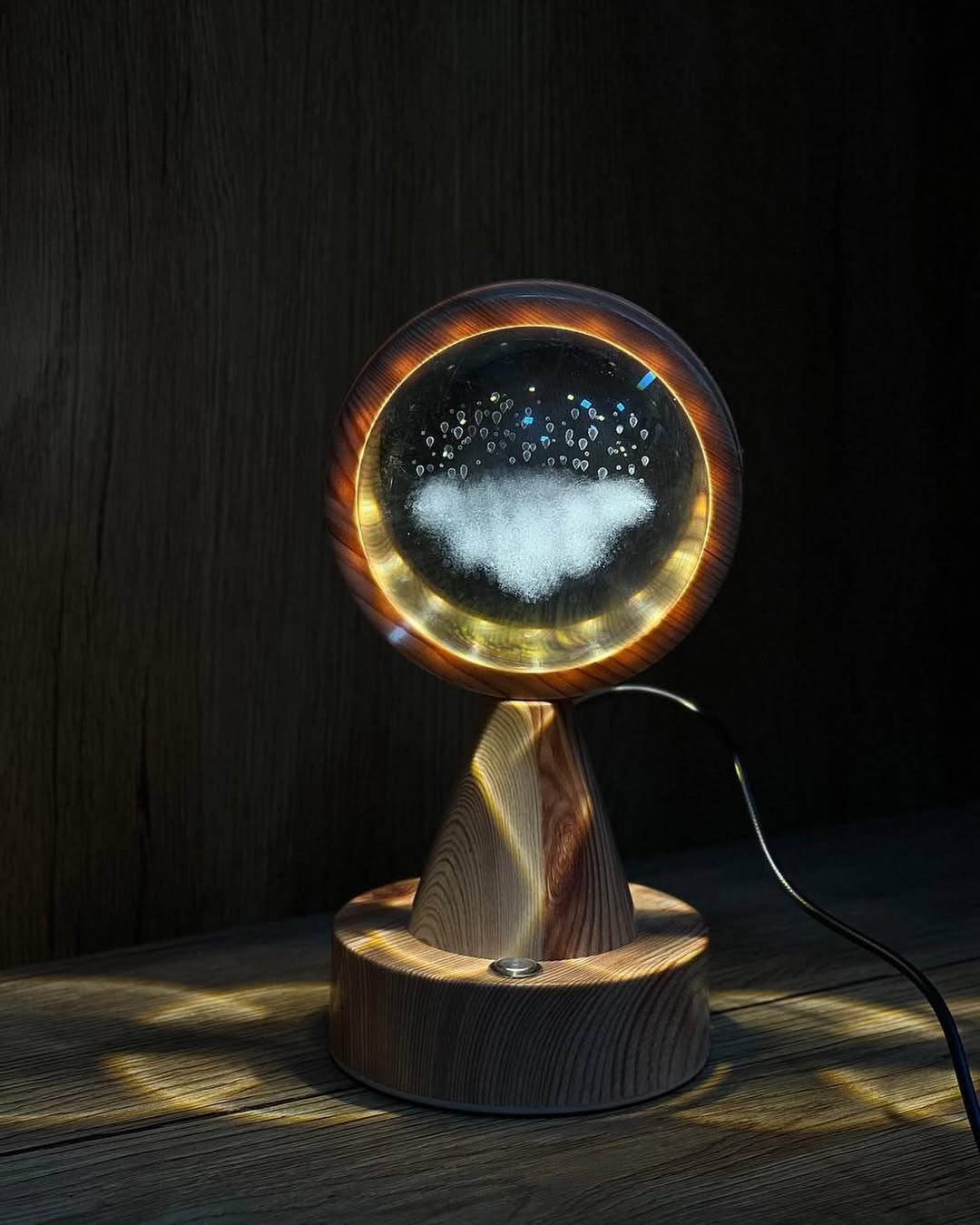 Led Crystal Ball Lamp With Wood