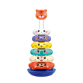 Stack of colorful animal-shaped rings on a white background