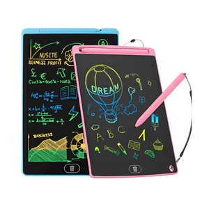 Two electronic drawing boards with colorful writings and drawings on a white background.