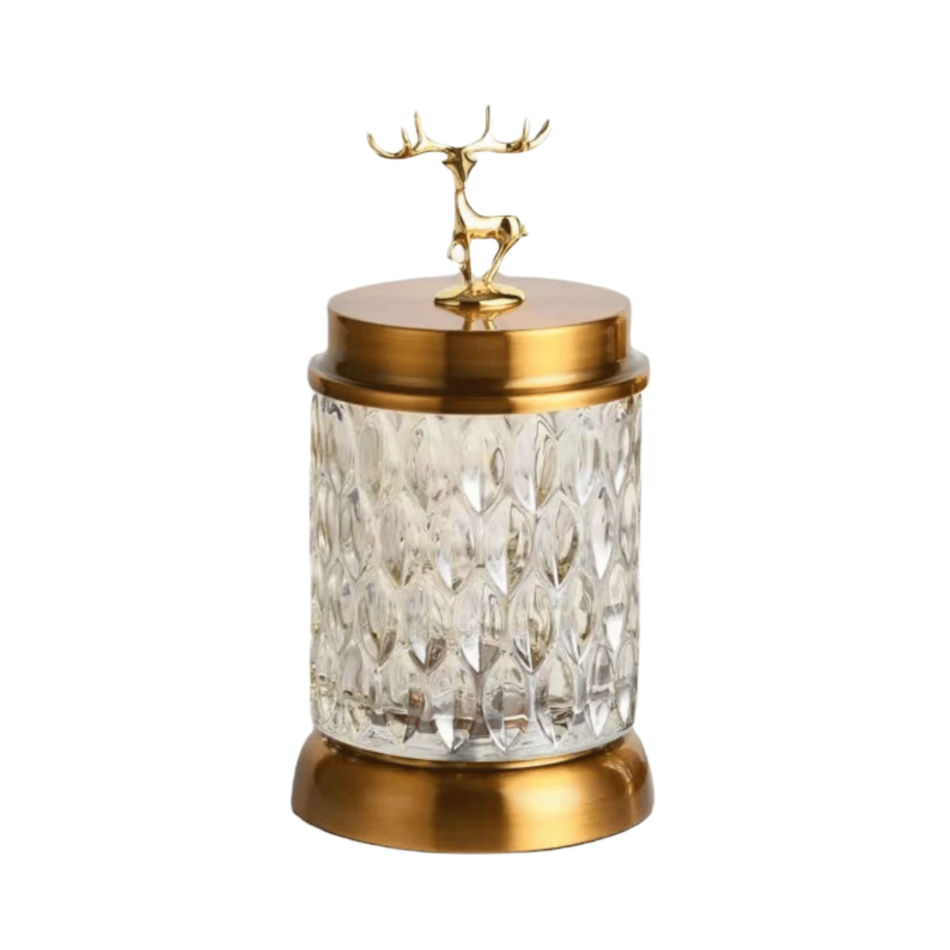 Gold metallic-lidded glass candy jar