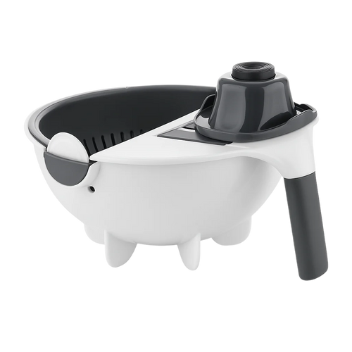 White kitchen tool with black accents on a white background