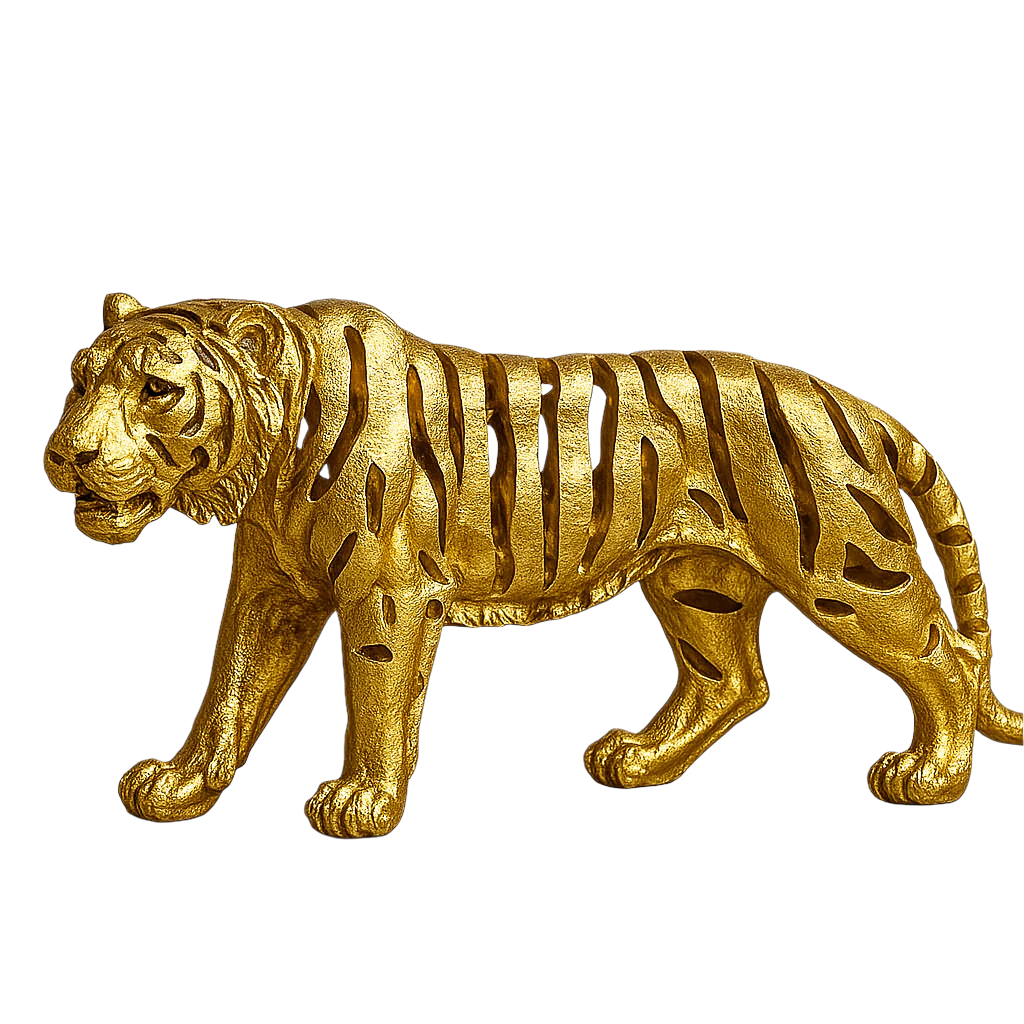 Gold tiger figurine on a white background