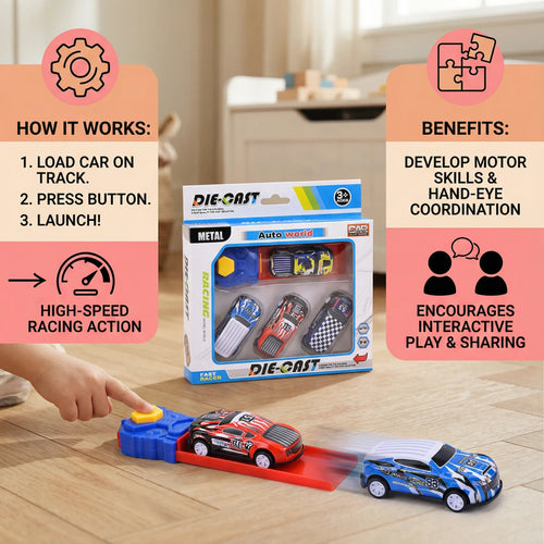 Car Catapult Racing Set – 4 Die-Cast Cars with Launcher