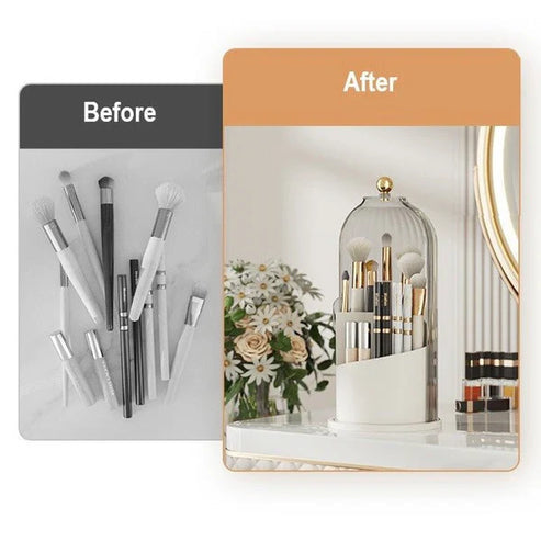 Makeup Brush Holder – 360° Rotating Organizer with Dustproof Lid