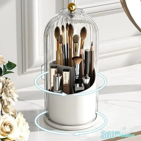Makeup Brush Holder – 360° Rotating Organizer with Dustproof Lid