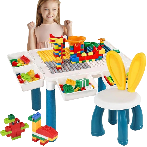 Kids Building Blocks Table with Chair & Learning Station