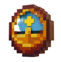 Pixelated clock with a brown border and colorful face on a white background