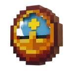 Pixelated clock with a brown border and colorful face on a white background