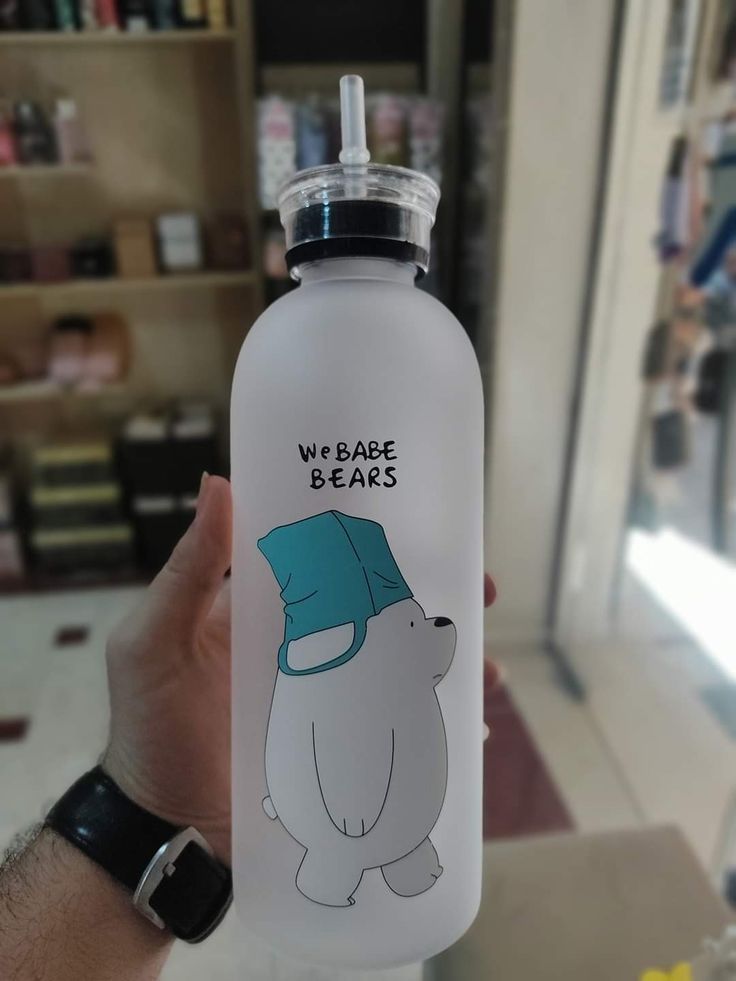 پیارا پانڈا بیئر 1L پانی کی بوتل اسٹرا کے ساتھ