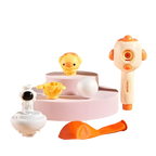 Set of baby toys with a pink base and various colorful items on a white background, featuring the brand 'Wishland'.