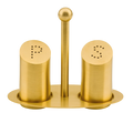 Gold salt and pepper shaker set on a white background