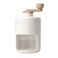 White ceramic container with beige lid on a white background