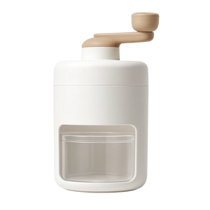 White ceramic container with beige lid on a white background