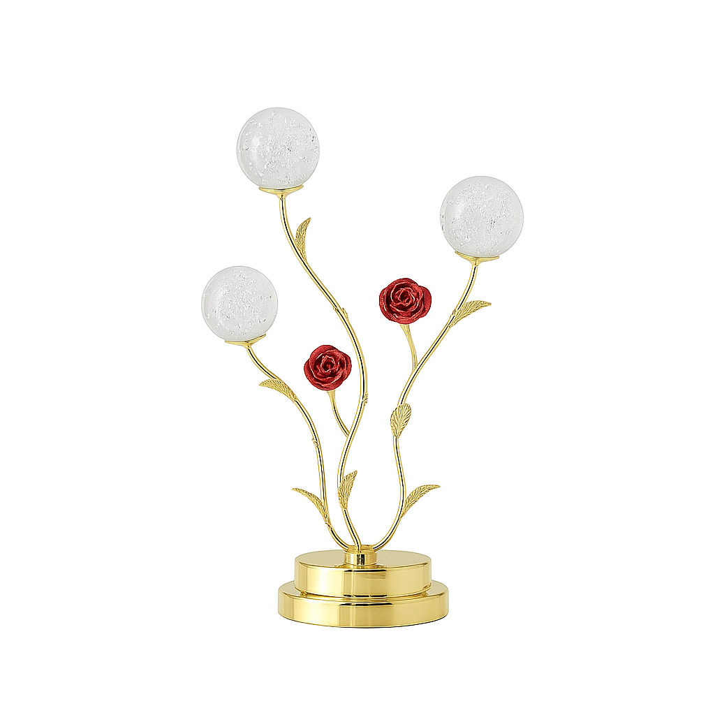Crystal Globe Gold Lamp – 5 Globe Design with Red Roses