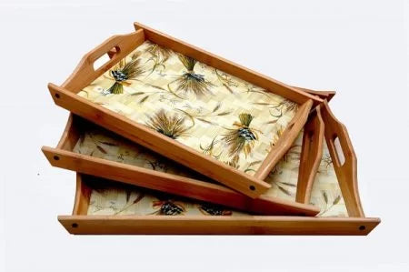 Bamboo Wooden Printed Trays - Set of 3