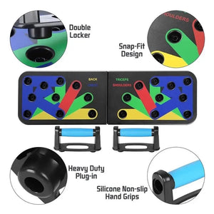 nnovative Risefit Push-Up Board featuring a color-coded system for a comprehensive upper body workout.