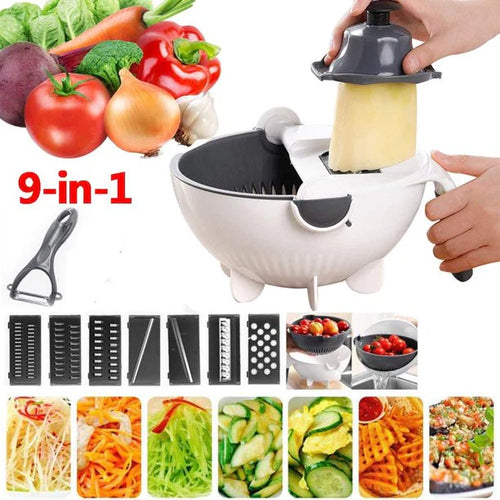 9-in-1 Multifunctional Vegetable Slicer with rotatable drain basket