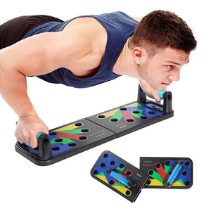  RISEFIT Push-Up Rack Board with color-coded sections for targeting chest, shoulders, back, and triceps muscles.