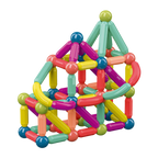 Colorful magnetic building block set on a white background