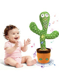 Dancing cactus toy in a pot wearing a hat, which repeats speech, plays songs and lights up as it wiggles