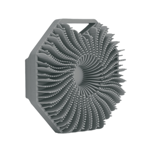 Gray scrubber with a unique design on a white background