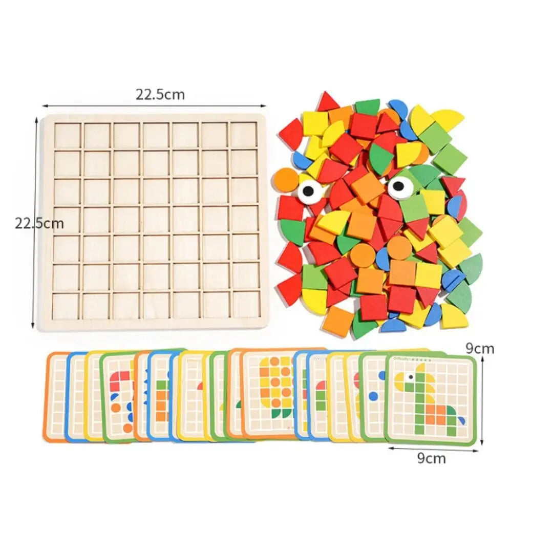 120-Piece Wooden Mosaic Puzzle | Geometric Pattern Blocks with Challenge Cards